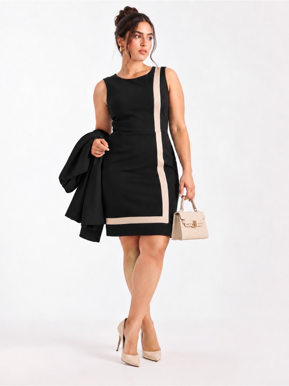 Calvin Klein Dress Size XL Black Ivory Sleeveless Sheath Dress